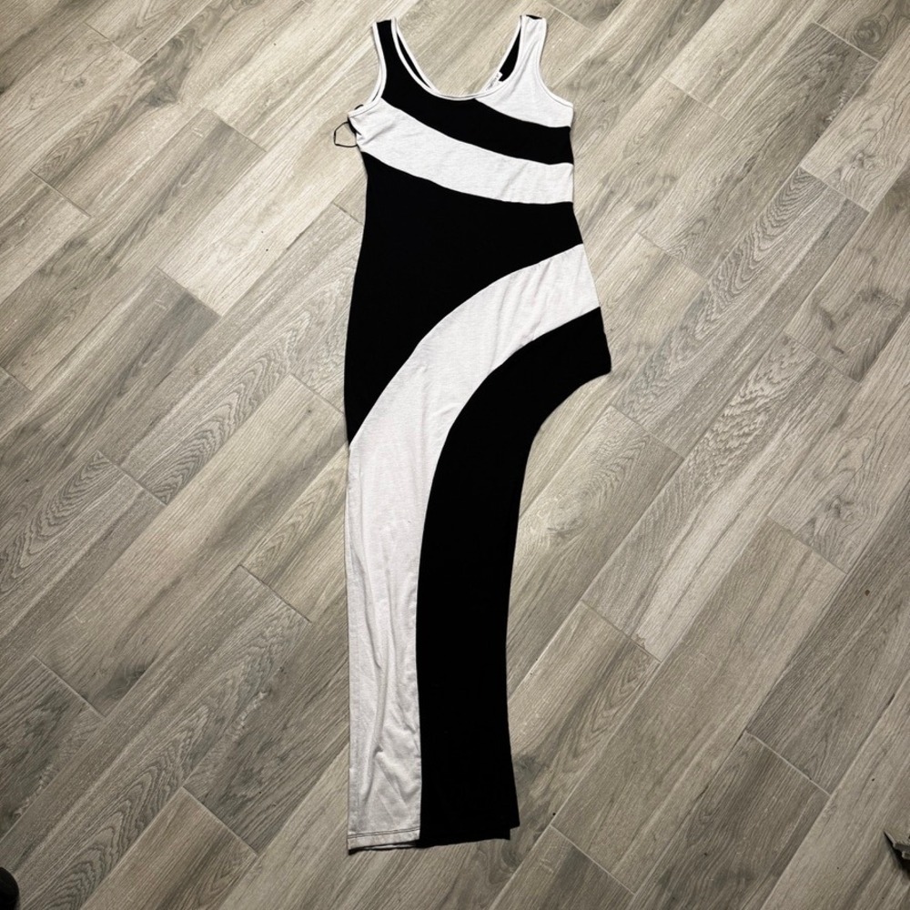 Connection 18 Womens Black White Colorblock Asymmetrical Maxi Dress Size L